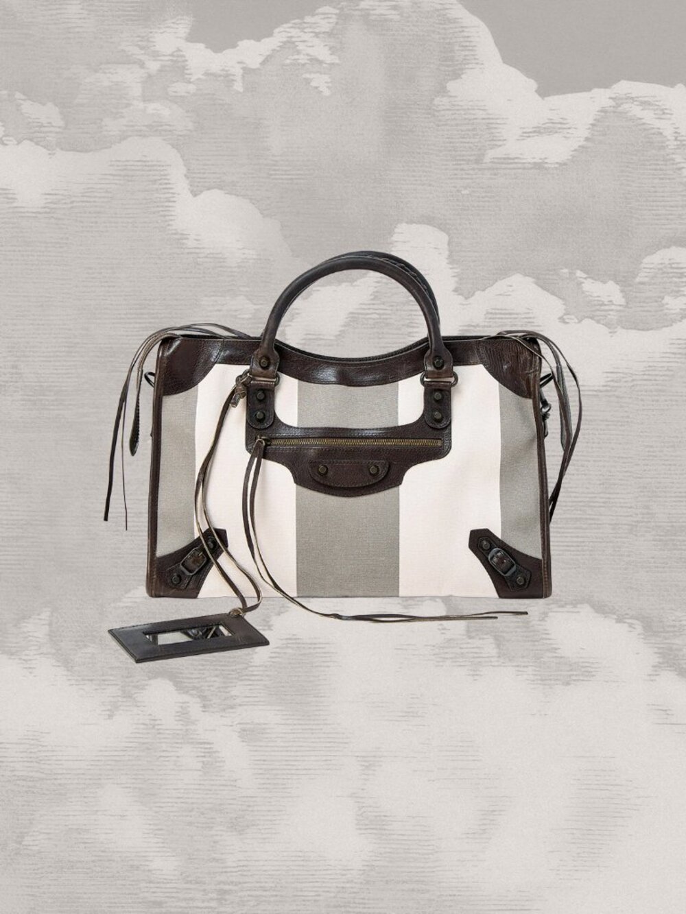 BALENCIAGA City Bag Striped Moto Leather 2-way Work Nicolas Ghesquière